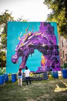 close up of purple dragon mural